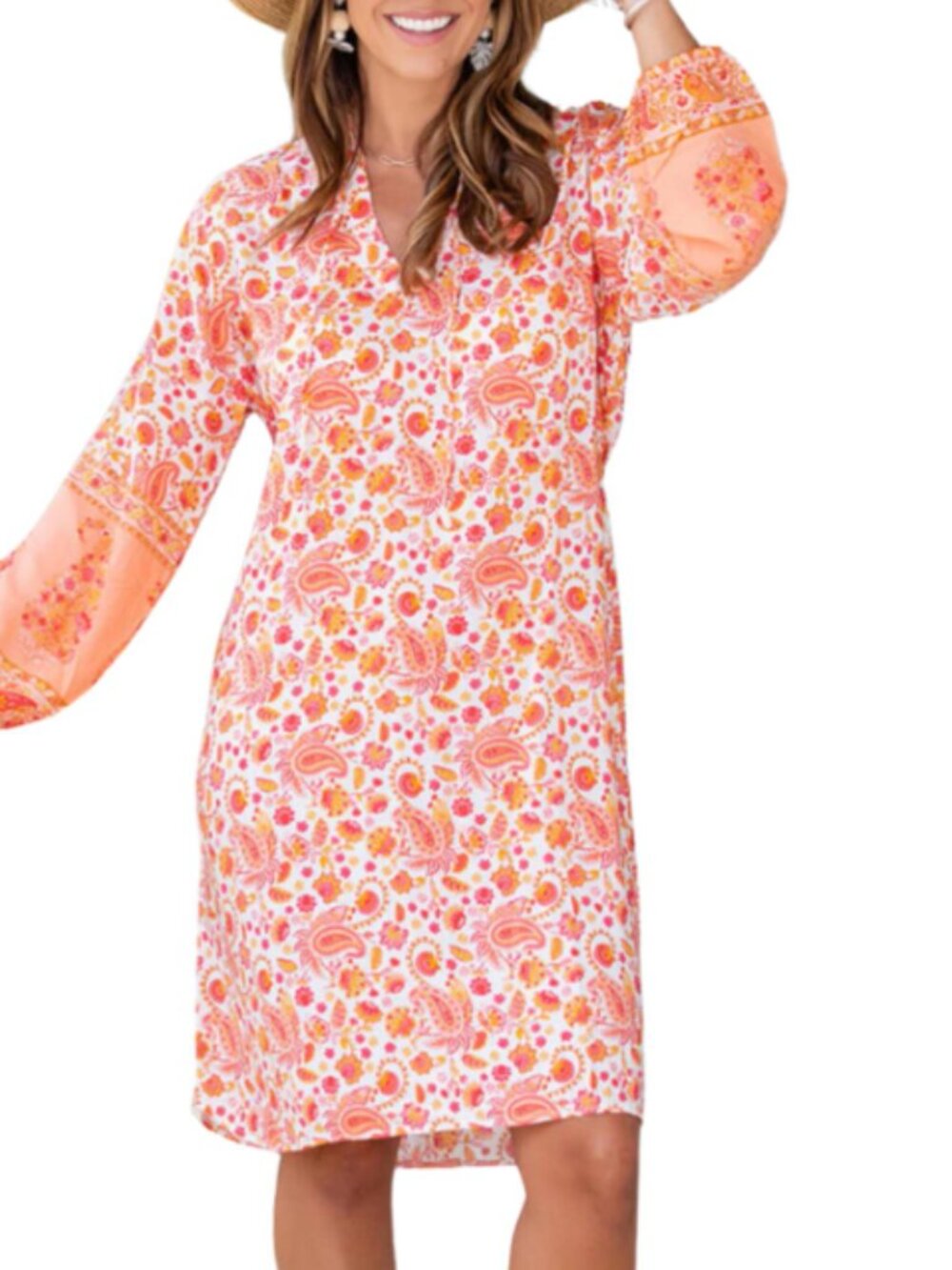 Walker & Wade I Jaipur Paisley pattern Pink Orange , Dress Tunic Kaftan  M
